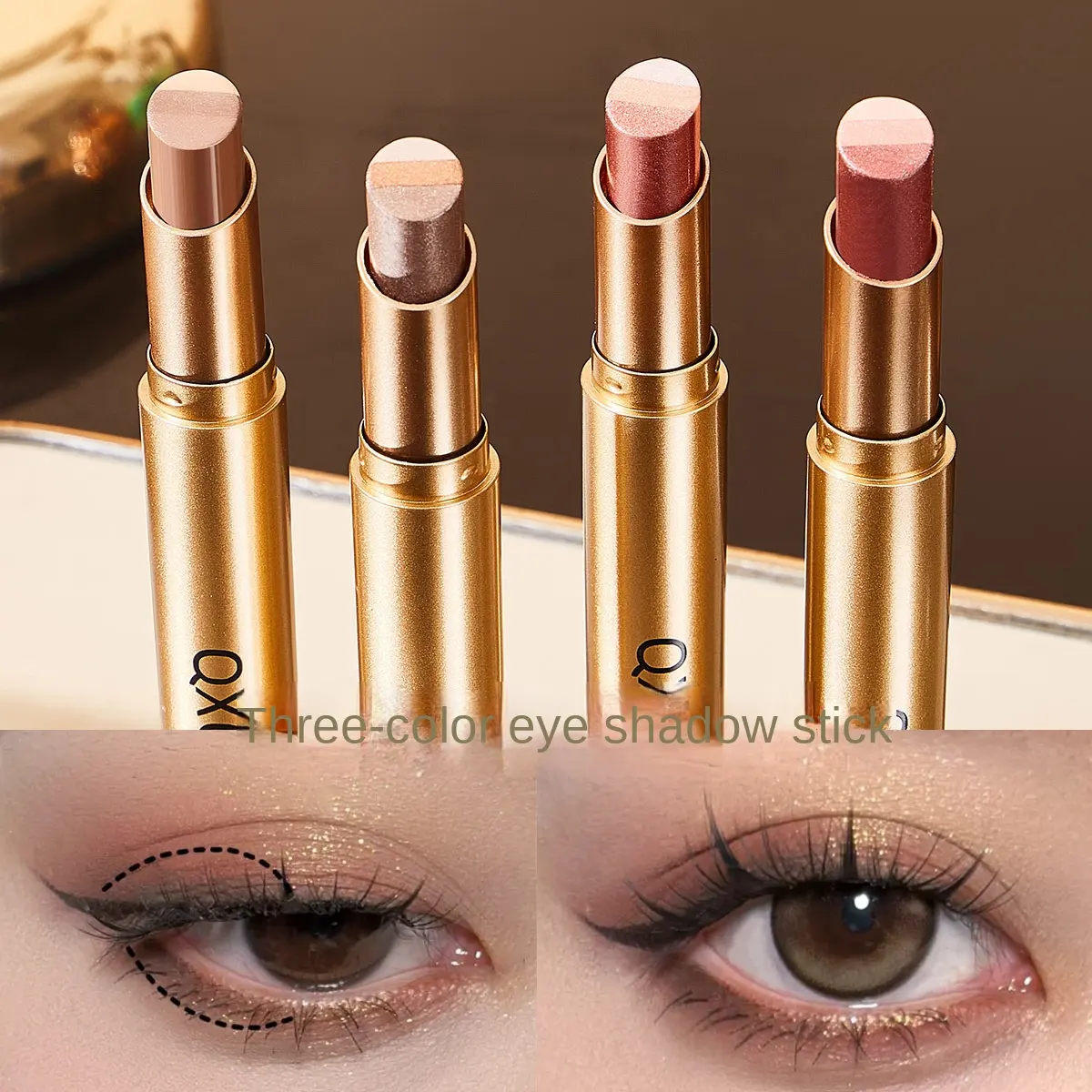 QXQY Light Radiant Waterproof 3-Color Eyeshadow Stick Earthy Tones Pearl Shine Easy-to-Apply Makeup for Beginners