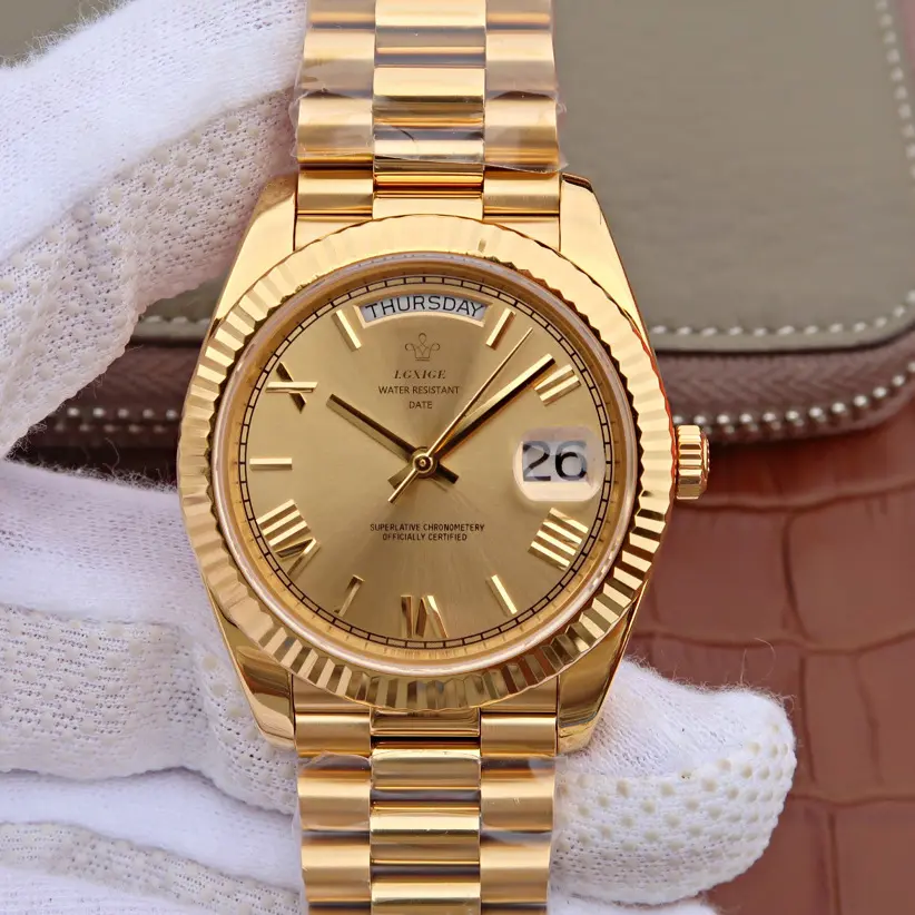 Custom Stainless Steel Japan Movement Calendar OEM Gold Luxury Watch Men Uhren High Quality Quartz Watch Orologio Uomo