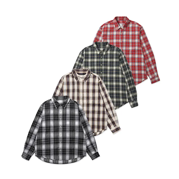 High Quality Fashion Multi Colors Long Sleeve Button up Men Plaid Shirts Check Turn Down Collar Double Front Pocket Men Shirt