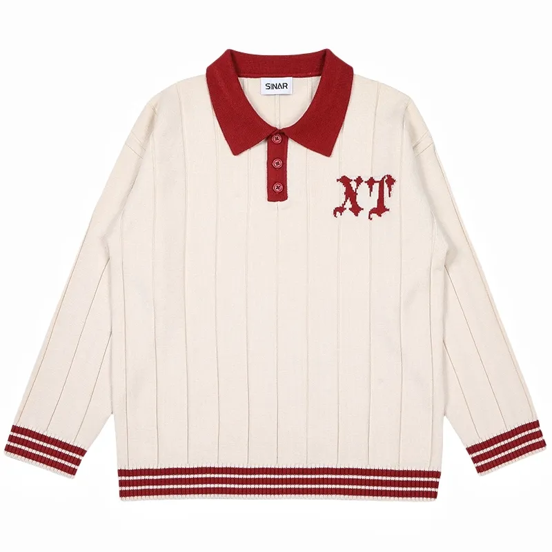 Custom LOGO Men Sweater Winter Casual Jacquard Letter Design Knitwear Loose Rib Jumper Long Sleeve Polo Shirts Knitted Sweater