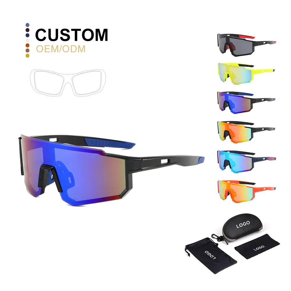 OEM Custom Sports Cycling Sunglasses for Men Women Half Rimless Wrap Outdoor New Design Black Blue White Frames Custom Logo
