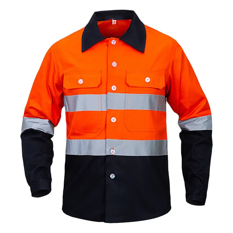 150gsm Hi Vis 2 Tones Work Wear 100% Cotton Safety Work Clothing for Mechanic Tooling Mining Plumber Hi Vis Work Shirt
