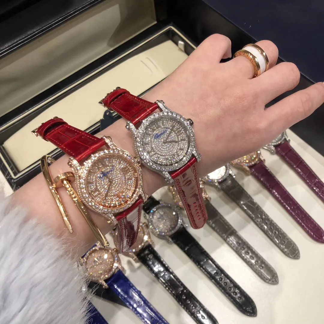 Luxury Women's Sport Watch with Roman Dial Iced Out Diamond Sapphire Glass 18mm Crocodile Band Water Resistant Hip Hop Style