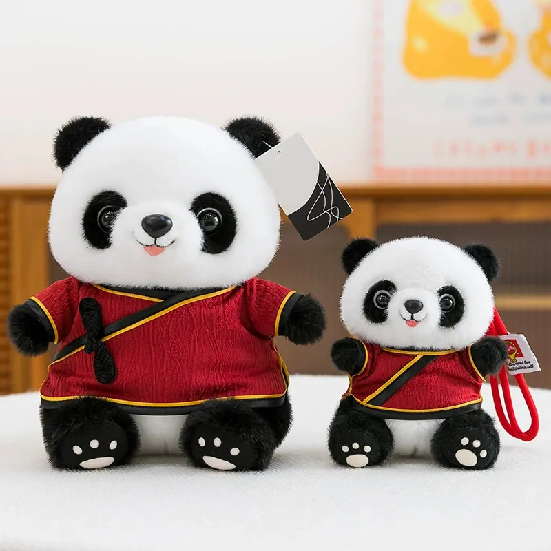 Hot Sale 25cm15cm Kawaii Panda Soft Toys Custom Traditional Chinese Style Clothes Plush Stuffed Panda Animal Toys