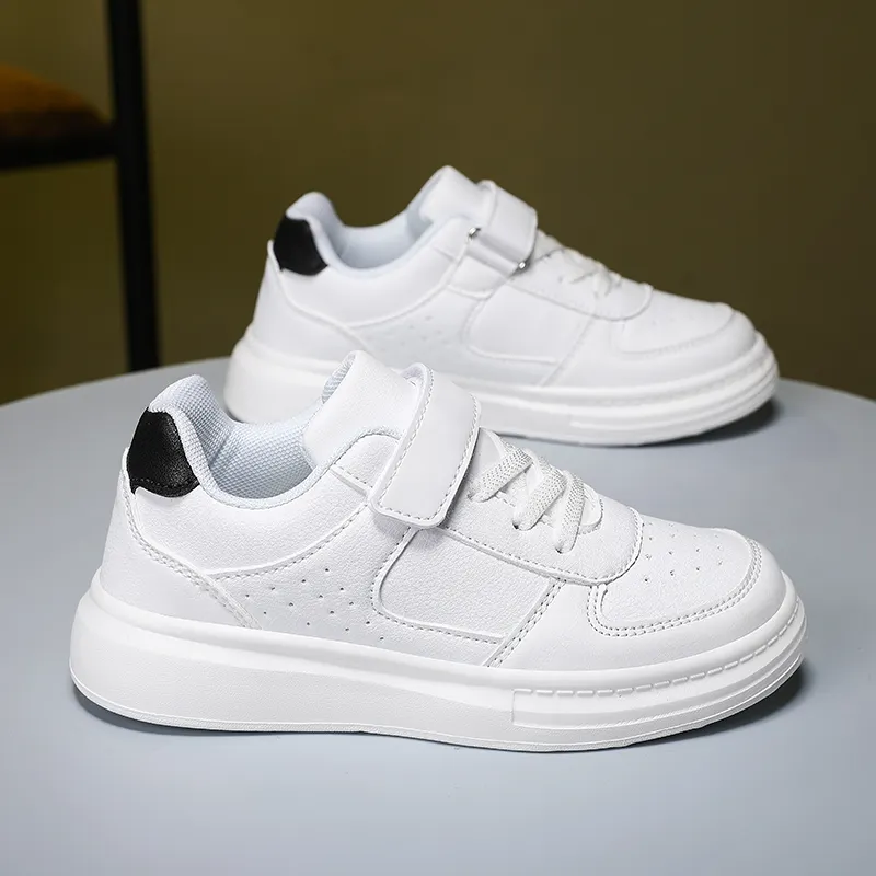 New High Quality Four Seasons Kids Tenis Sneakers Boys Girls Sports Casual Board Shoes Small White PU Mesh EVA Midsole