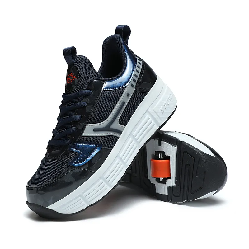 Factory Retractable Roller Skate Shoes for Girls Boys Two Wheels 2 in 1 Shoes Mesh Soft Breathable Sport Runner Shoes