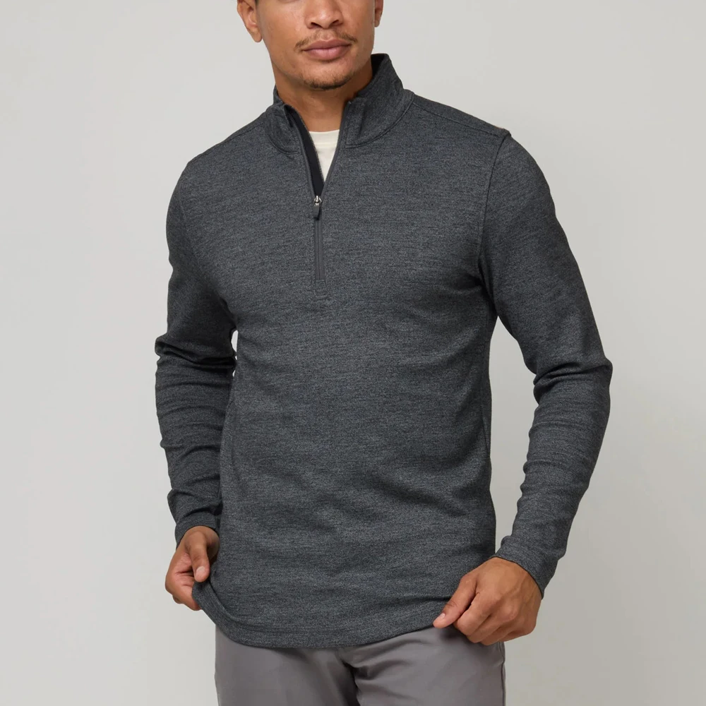 Solid Color Regular Fit Merino Wool Breathable Men Quarter Zip Long Sleeve Pullover Fashion Style Tee