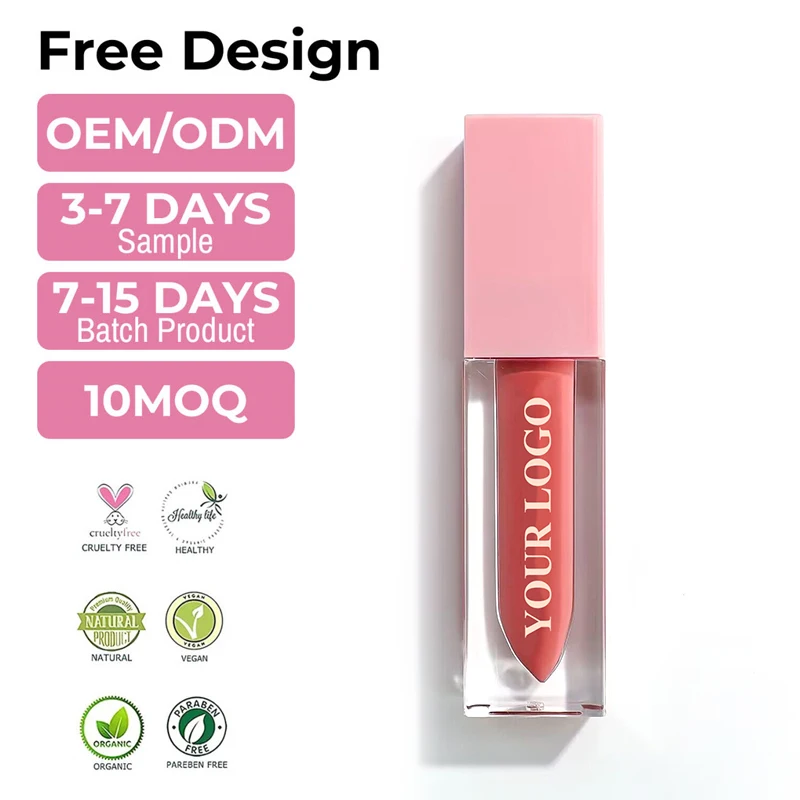 Lip Gloss High Pigment Liquid Long Lasting Glossy Makeup Cruelty Free Vegan Mineral Nude Private Label Custom Logo Clear Pink