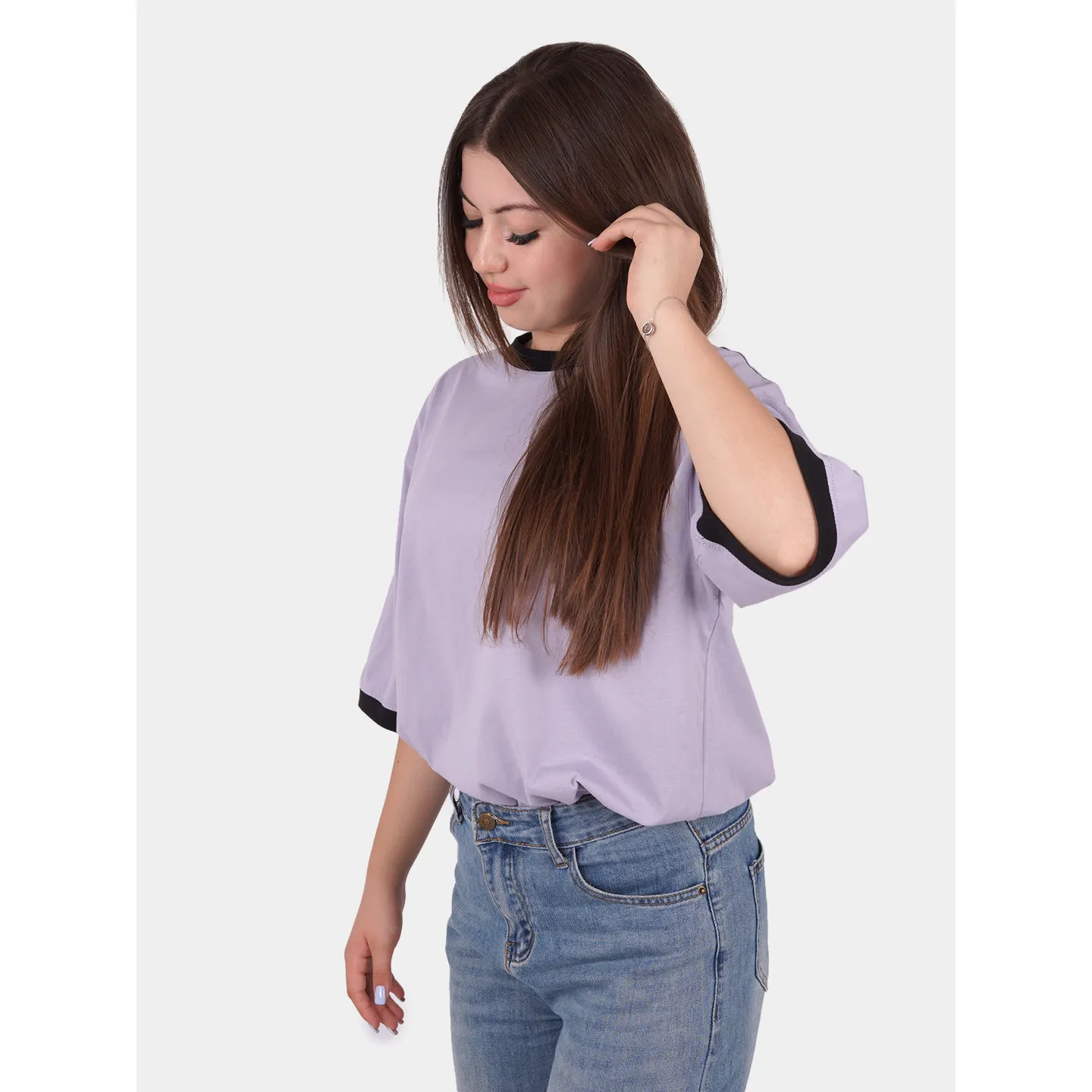 Trendy Casual Eco-Friendly Unisex Tee Purple Color Soft Breathable Shirt with Black Edges