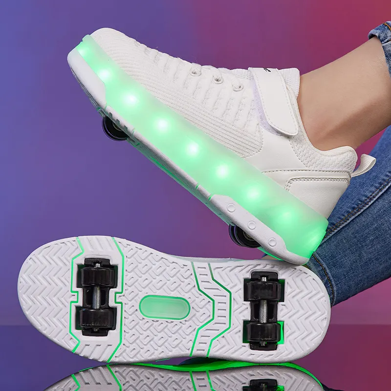 LED Light-Up Retractable PowerSlide Skate Shoes for Kids Boys and Girls Rolling Sneakers with Removable Wheels Sport Shoes