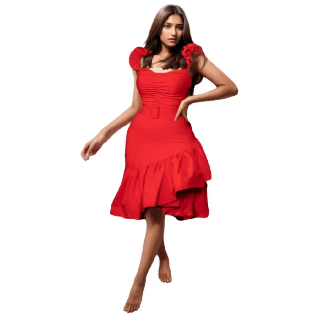 Elegant Ruffle Sleeveless Dress Women Fashion