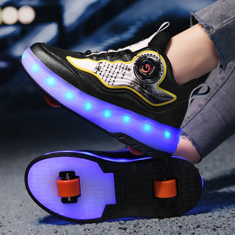 PONERAIT Unisex LED Roller Shoes 2-Wheel Retractable Sneakers Casual Wheels Parkour Roller Skates for Men Kids' Sport Shoes