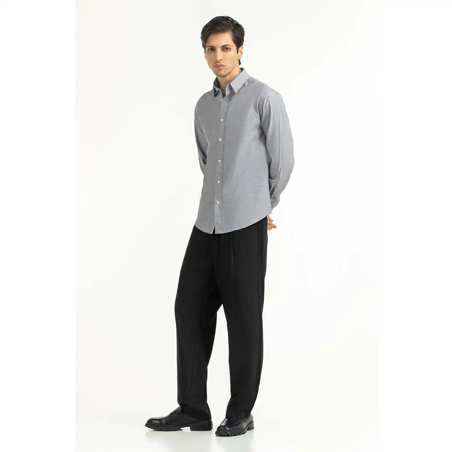 Men's Casual Shirts Stand Collar with Button up 100% Cotton Poplin ODM Supply Plaid Design