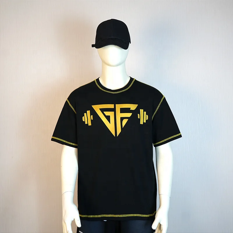 Wholesale Good Quality t Shirts Custom Digital Printing Contrast Stitch Fitted Short Sleeve Black t Shirt for Men