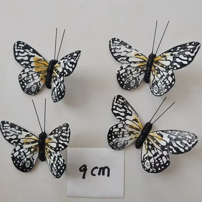 White Artificial Feather Butterflies for Wedding Decorations Flower Decorations Wall Stickers Home Decor 9 cm Wide