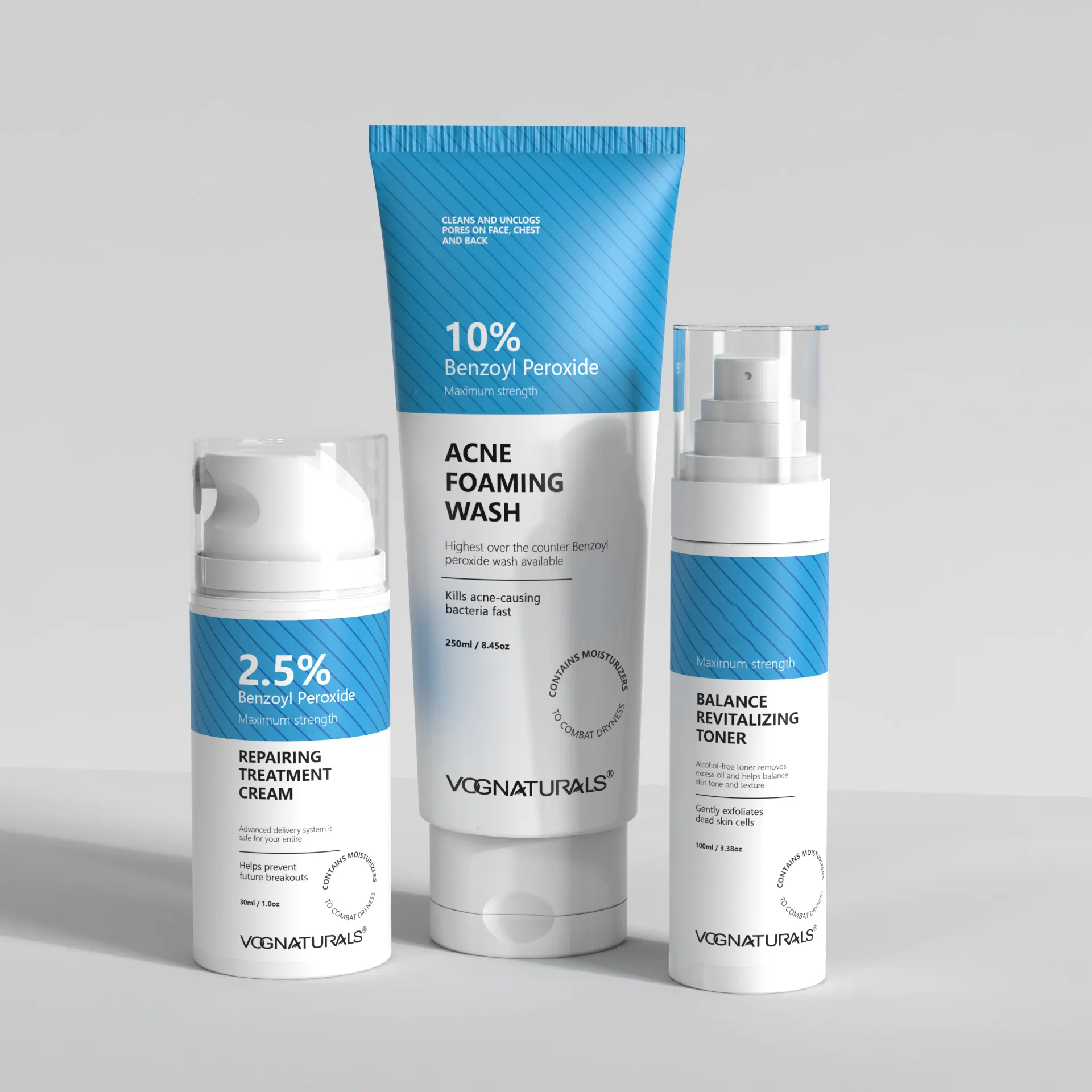 OEM Natural Herbal Benzoyl Peroxide Acne Skin Care Kit Facial Cleanser Acid Toner Repairing Cream Dark Spot Anti-inflammatory