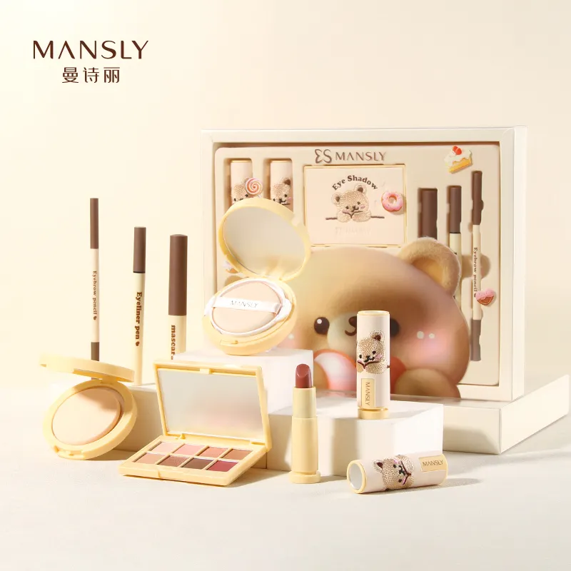 Girls Cosmetics Makeup Sets Eyeshadow Palette Eye Enhance Makeup Kit Oil Control Loose Powder Air Cushion Matte Lipstick