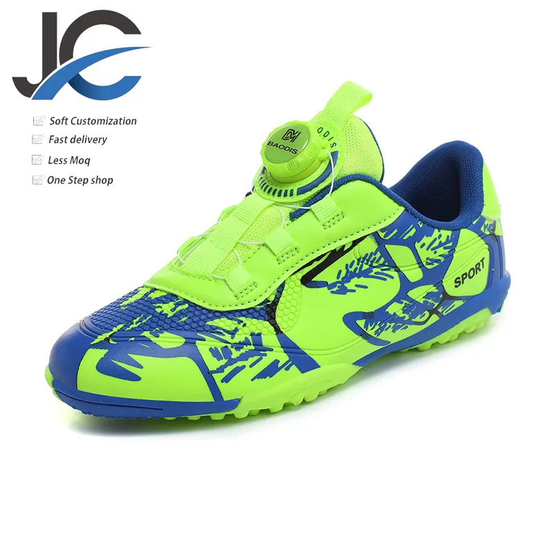 QZJC Kids' Soccer Shoes Boys' Shredded Spike Sports Cleats Breathable Rotary Button Outdoor Training Shoes