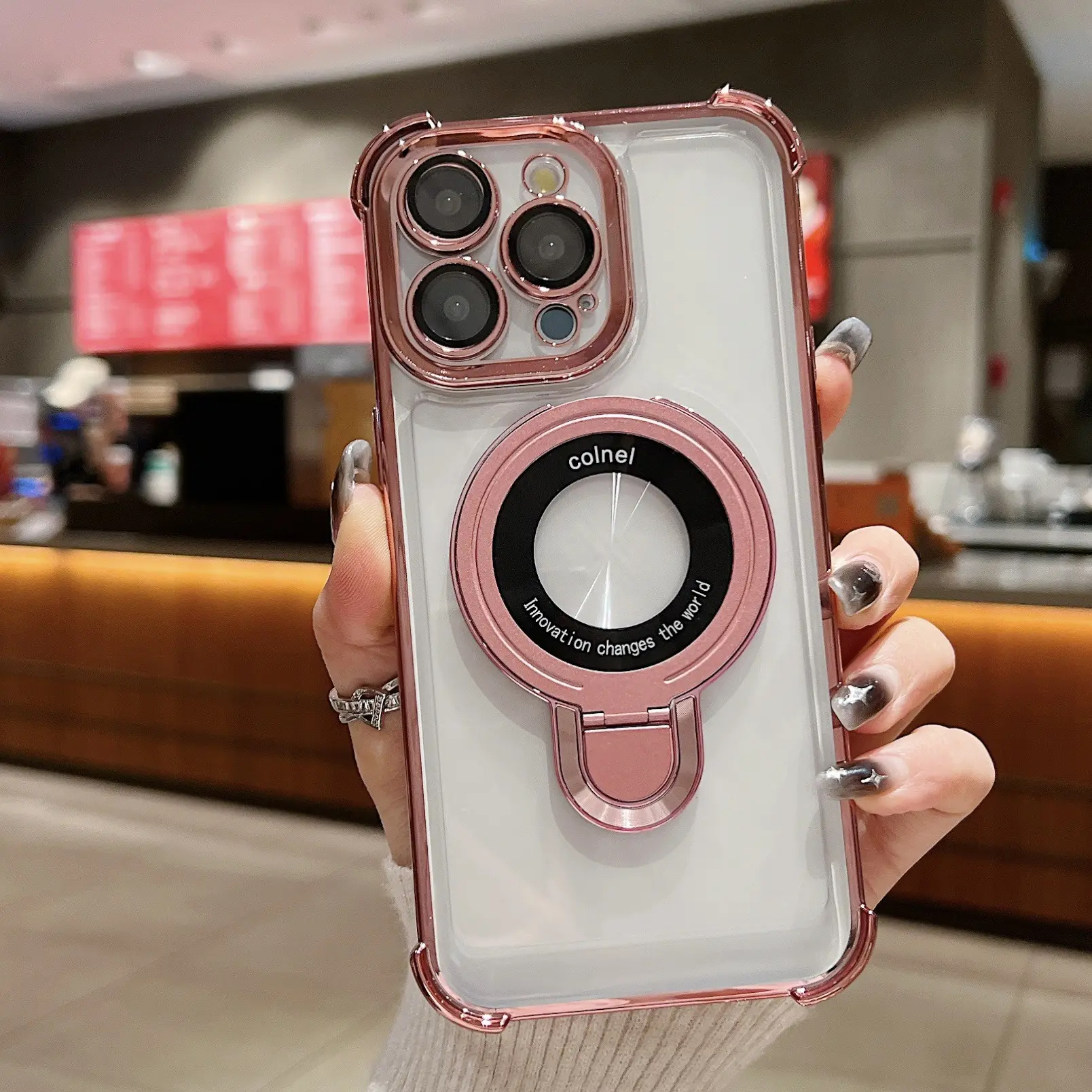 Shockproof Tpu Magnetic Stand Phone Case With Camera Lens Protector Phone Case for Iphone 12 13 14 15 Pro Max