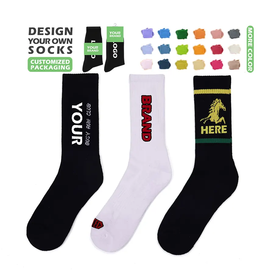 Free Design Low MOQ High Quality Men Custom Design Athletic Training Socks Custom logo Crew Sport Socks