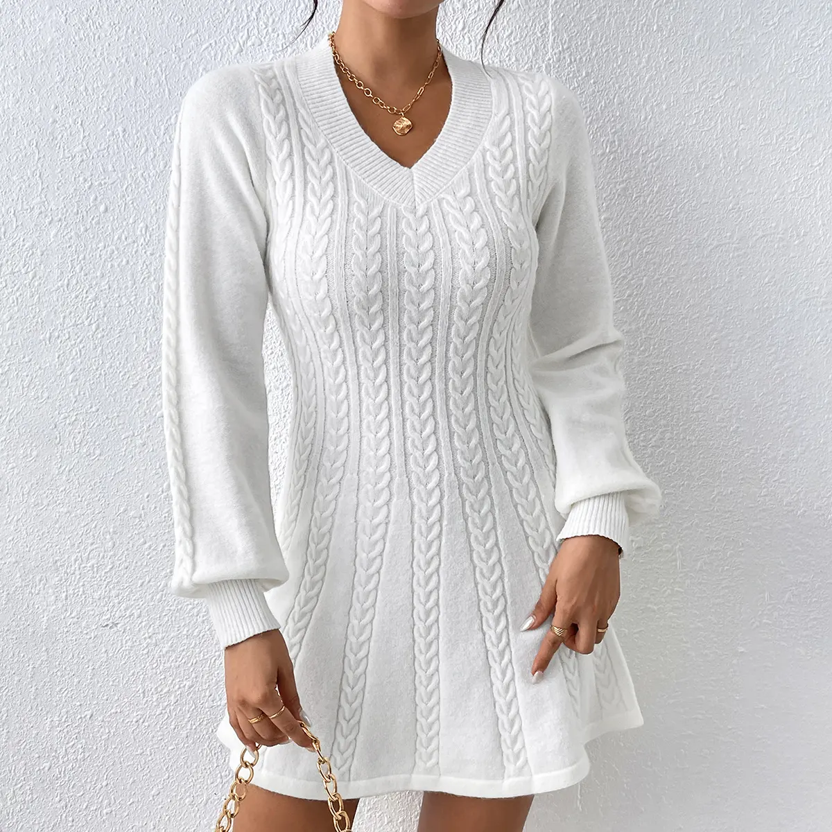 Ribbed Knit Dress Women Long Sleeve Winter Sweater Skirt Crochet Knitwear Ladies Basic Knitted Dresses OEM Wholesale