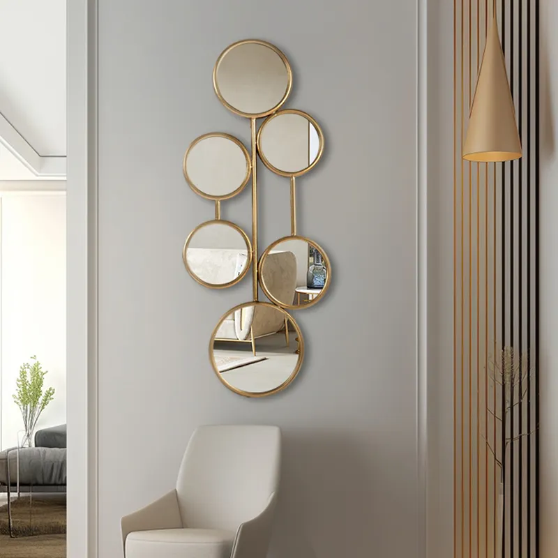 Modern Minimalist Bedroom Designer Decorative Antique Gold Framed Irregular Hanging Art Round Mirror for Living Room Wall Mirror