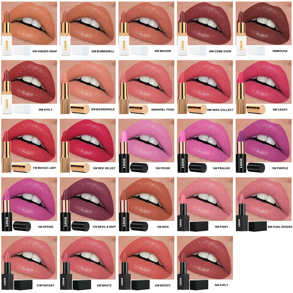 Private label glossy lipstick logo vegan long lasting cosmetics lipsticks glossy shine makeup lipstick