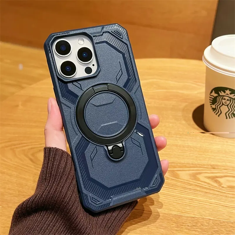 Shockproof Magnetic Phone Case with Ring Kickstand for iPhone Case Protective Mobile Back Cover for Samsung for Redmi for Google