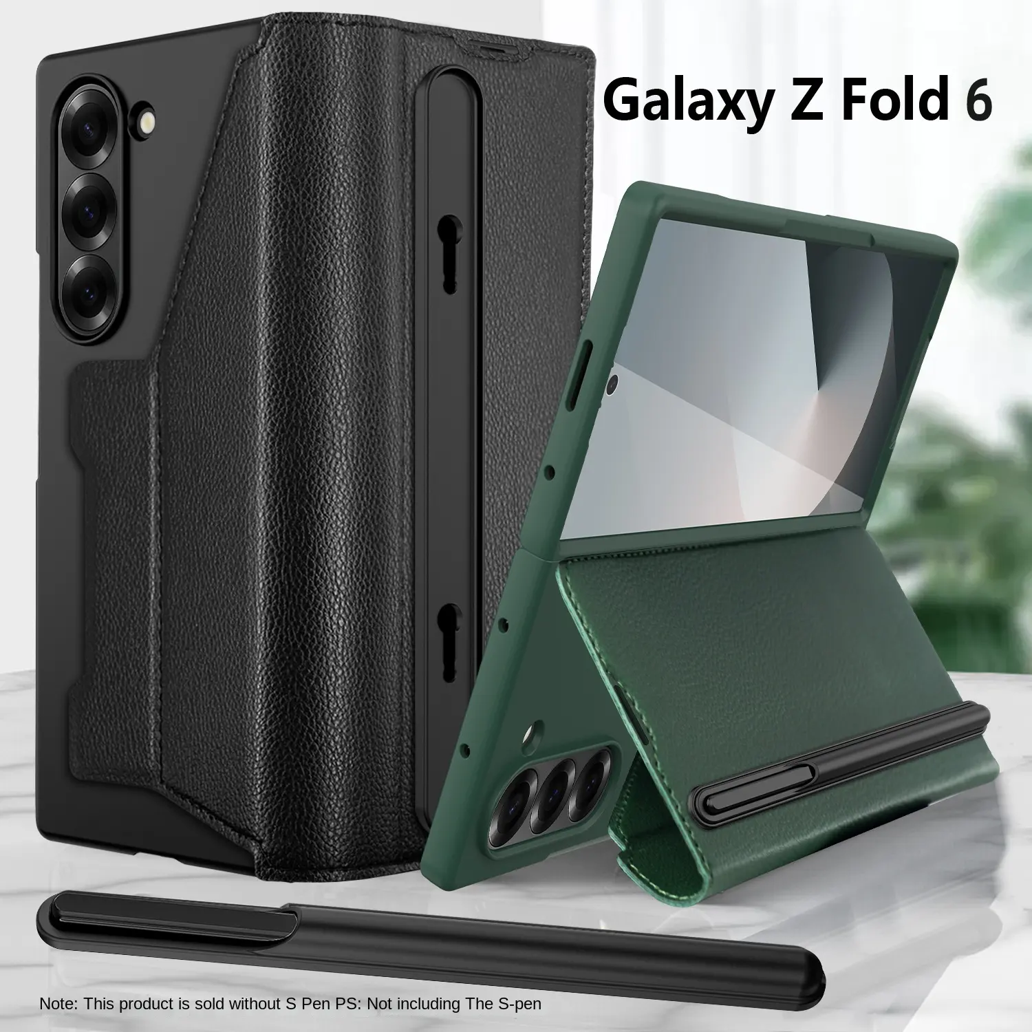 For Z Fold6 Foldable Phone Case PU Leather PC Shell Business Design Anti-Fingerprint Pen slot can be inserted with pen.